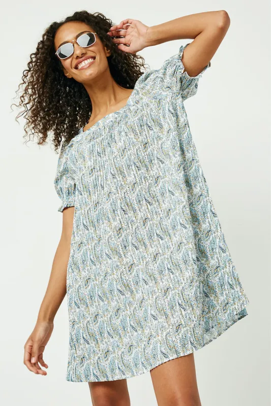 Womens Square Neck Pleated Paisley Dress sold by Hayden
