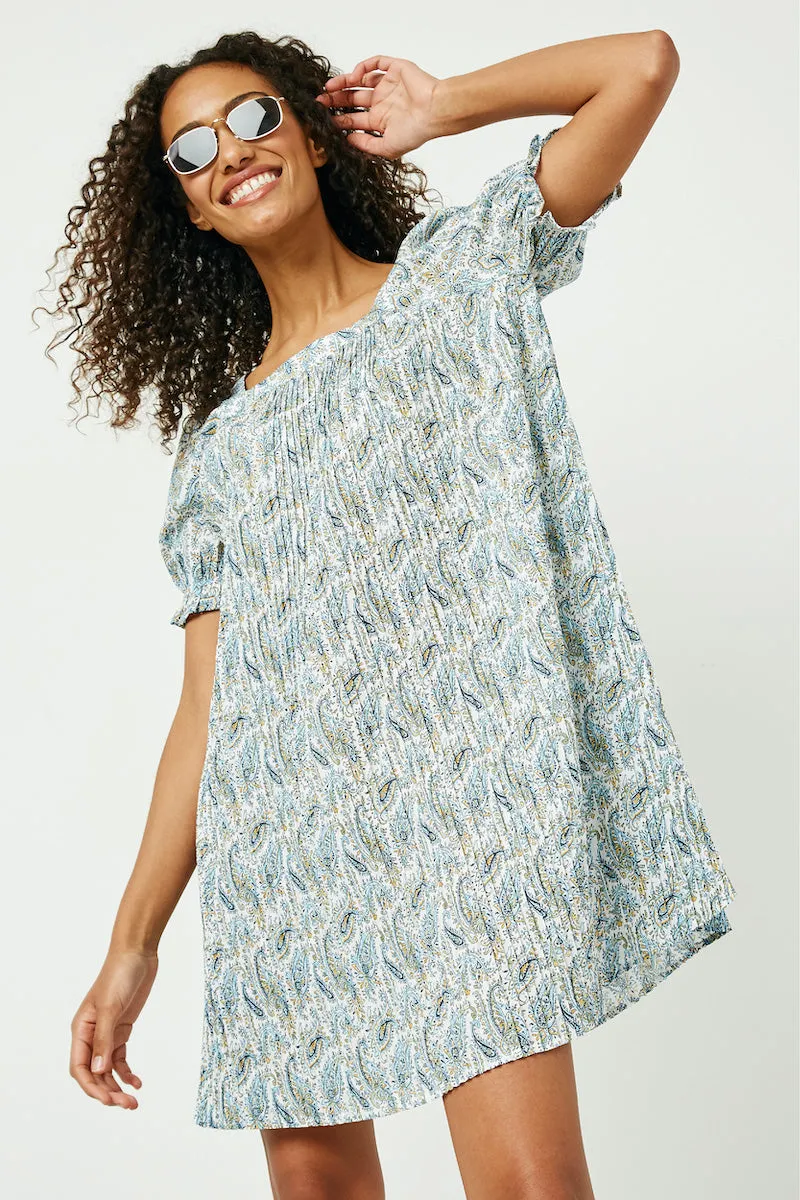 Womens Square Neck Pleated Paisley Dress sold by Hayden