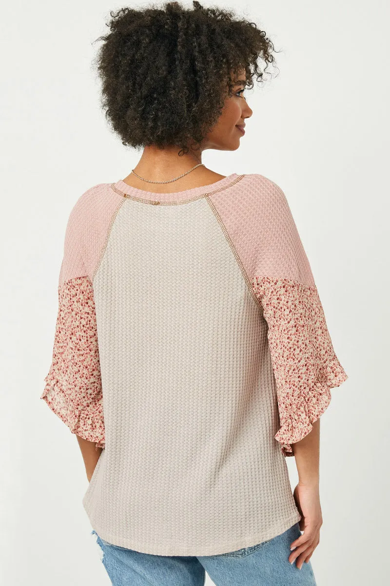 Womens Tie Waist Ruffled Contrast Sleeve Top sold by Hayden product image thumbnail 4