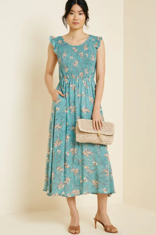 Womens Floral Smock Pocket Maxi Dress sold by Hayden