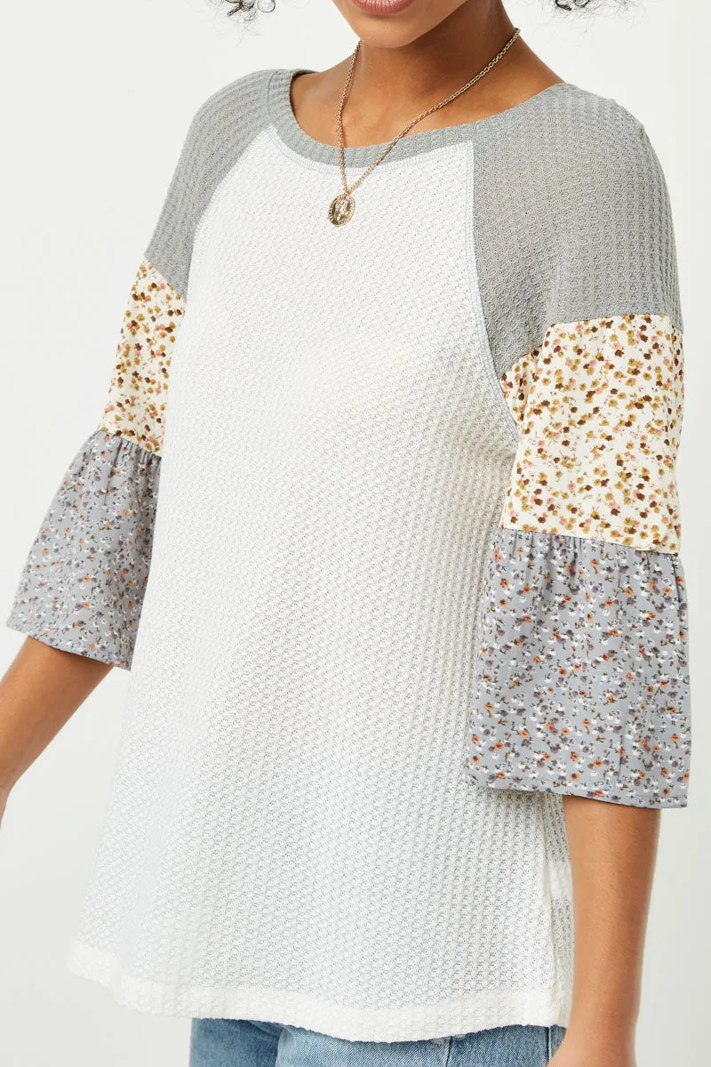 Womens Contrast Floral Sleeve Raglan Top sold by Hayden product image thumbnail 2