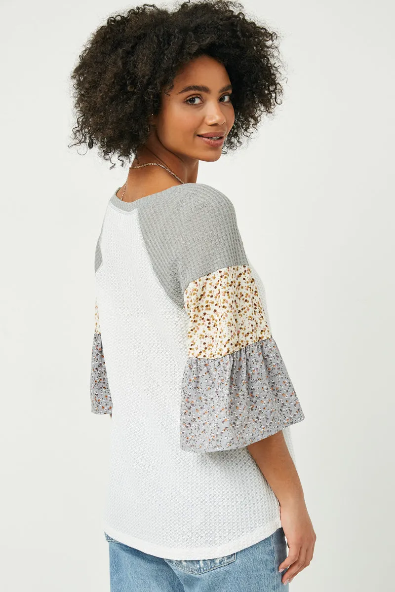 Womens Contrast Floral Sleeve Raglan Top sold by Hayden product image thumbnail 3