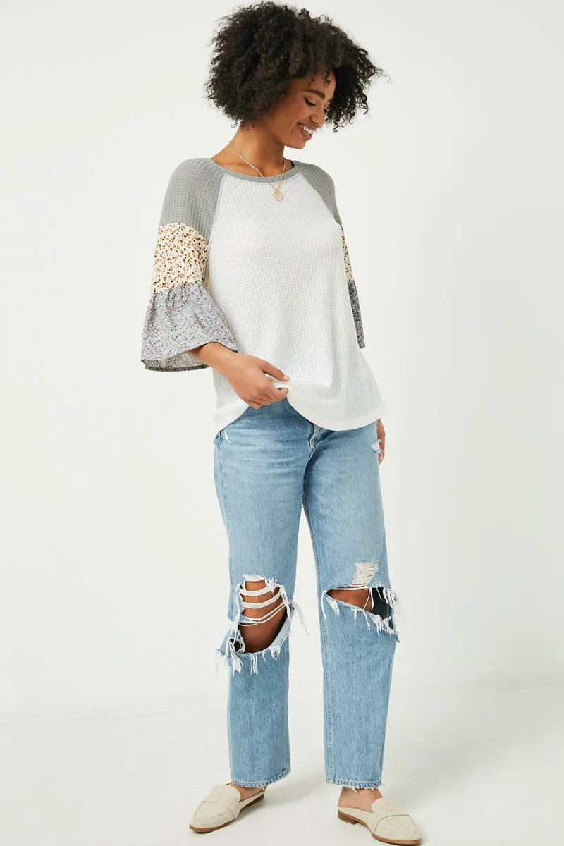 Womens Contrast Floral Sleeve Raglan Top sold by Hayden product image thumbnail 4