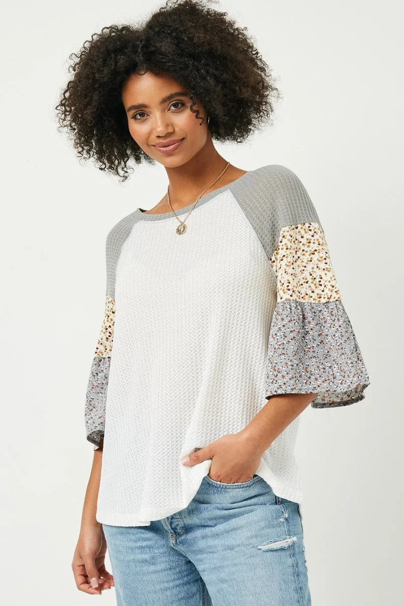 Womens Contrast Floral Sleeve Raglan Top sold by Hayden