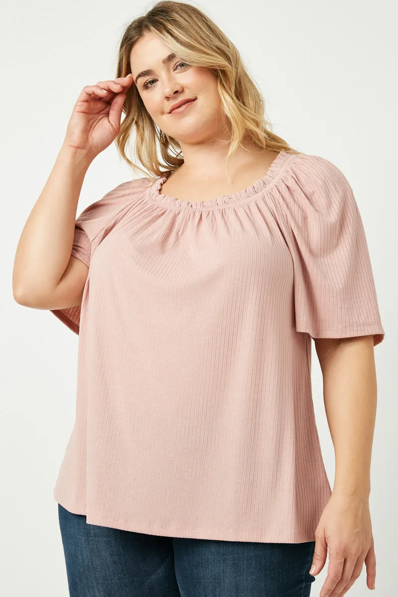 Ruffled Wide Neck Ribbed Knit Top sold by Hayden product image thumbnail 5