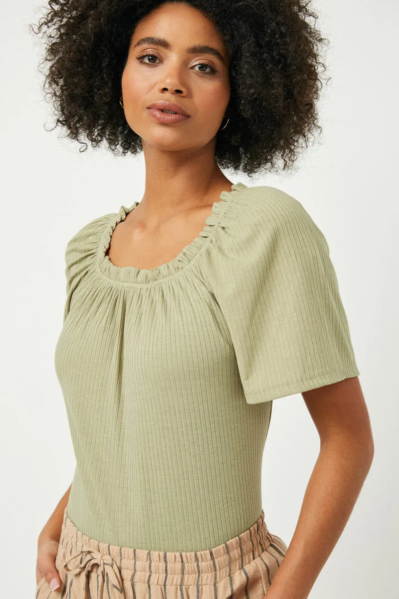 Ruffled Wide Neck Ribbed Knit Top sold by Hayden product image thumbnail 2