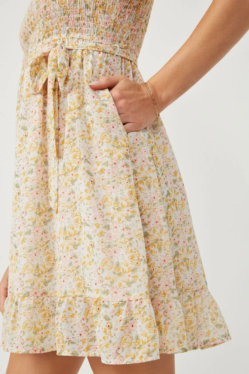 Womens Floral Smocked Tulip Sleeve Belted Dress sold by Hayden product image thumbnail 4