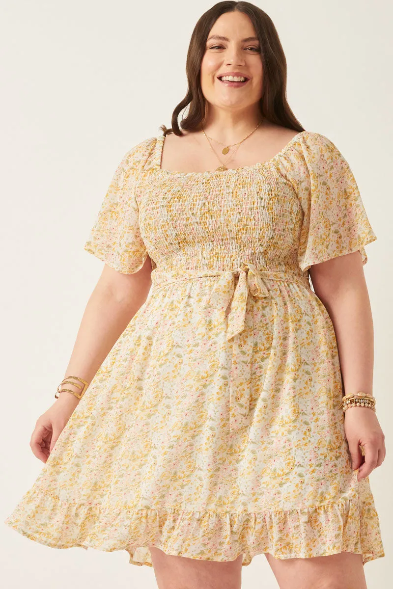 Womens Floral Smocked Tulip Sleeve Belted Dress sold by Hayden product image thumbnail 2