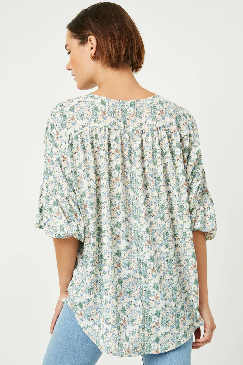 Womens Floral Balloon Sleeve Tassel Tie Top sold by Hayden product image thumbnail 4