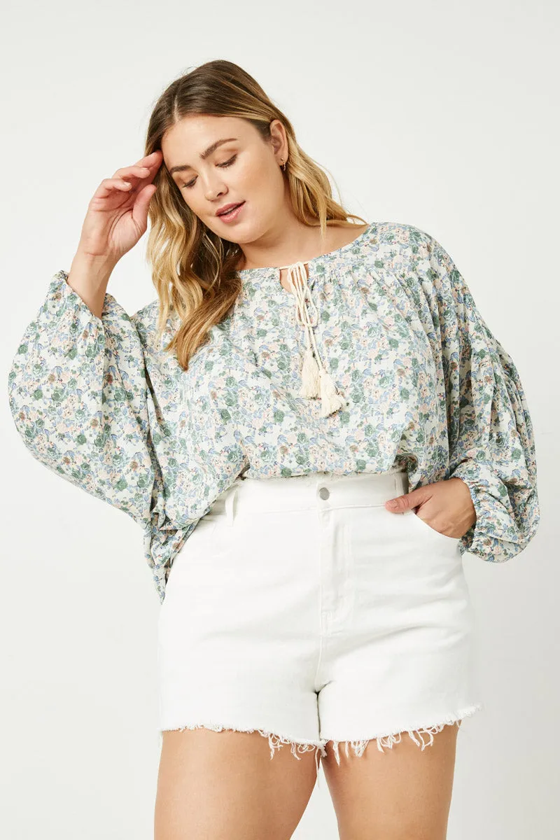 Womens Floral Balloon Sleeve Tassel Tie Top sold by Hayden product image thumbnail 2