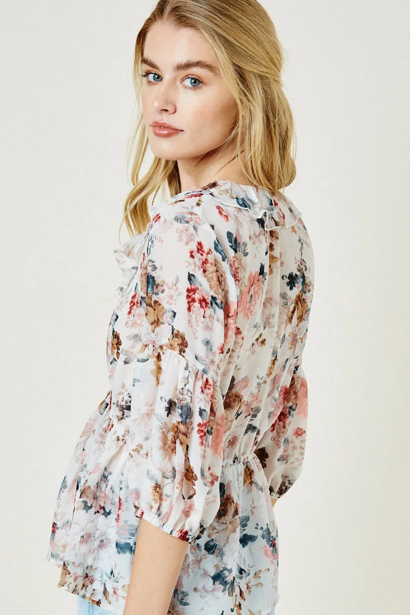 Womens Floral Cross Strap Peplum Top sold by Hayden product image thumbnail 2