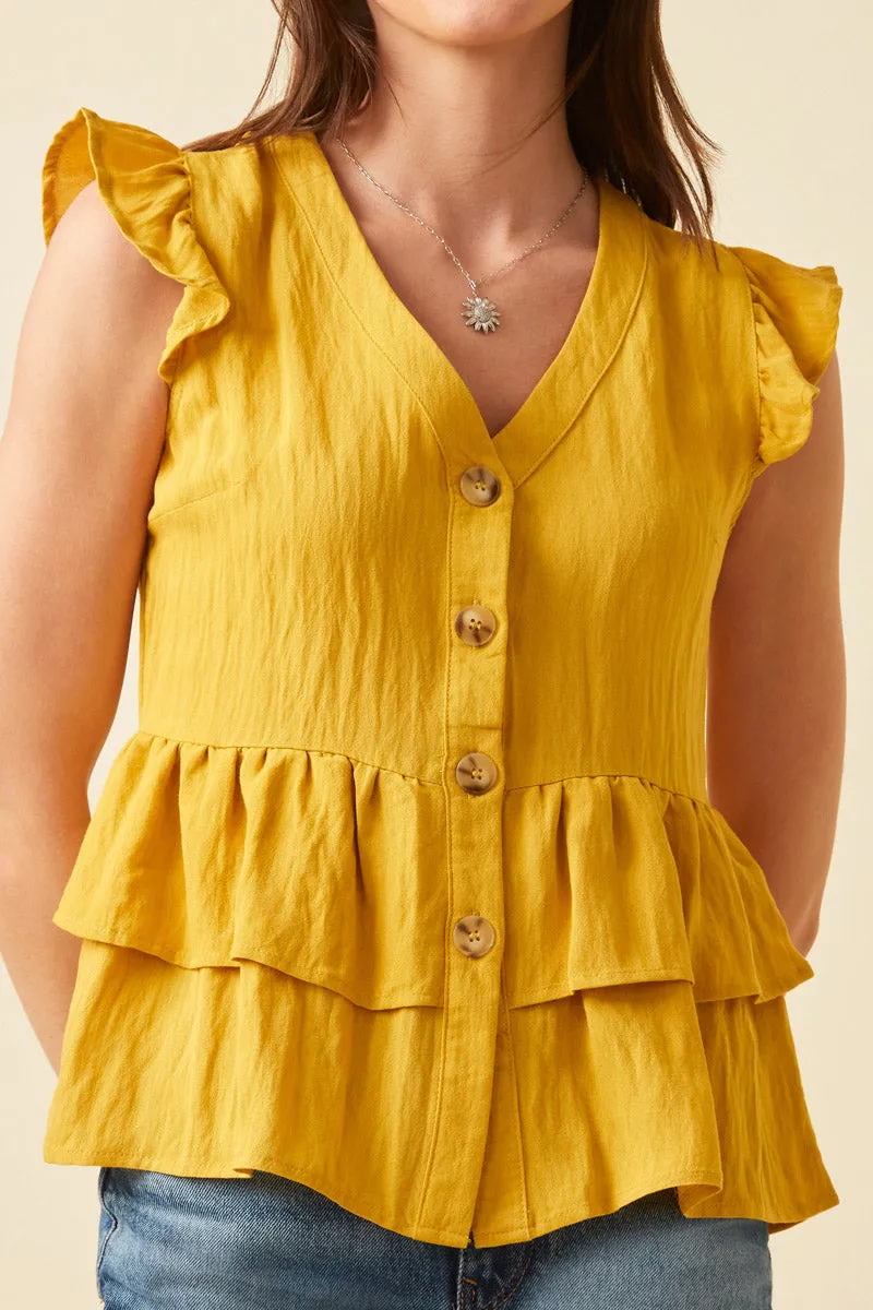 Womens Button-Down Tiered Ruffle Hem Top Peplum sold by Hayden product image thumbnail 3