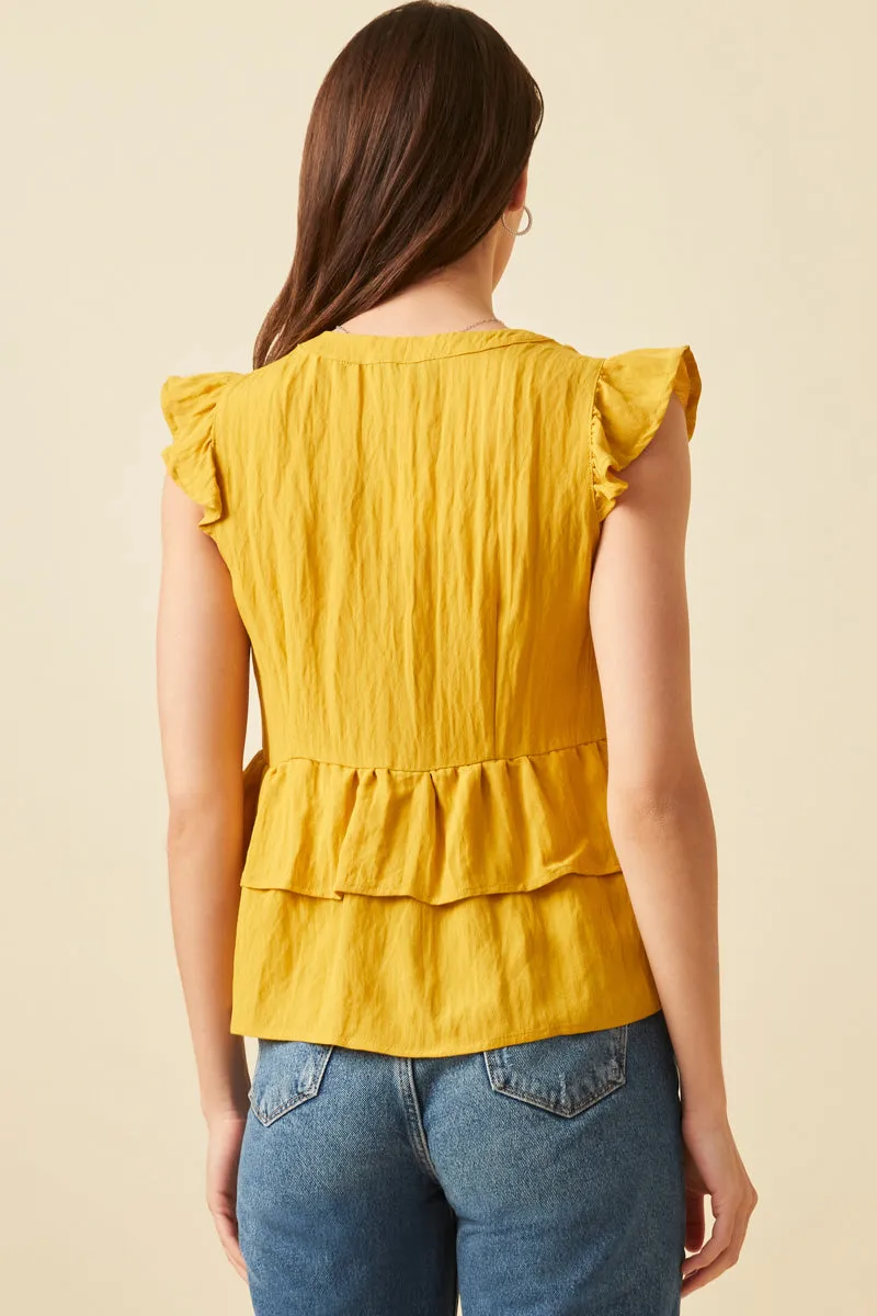 Womens Button-Down Tiered Ruffle Hem Top Peplum sold by Hayden product image thumbnail 4