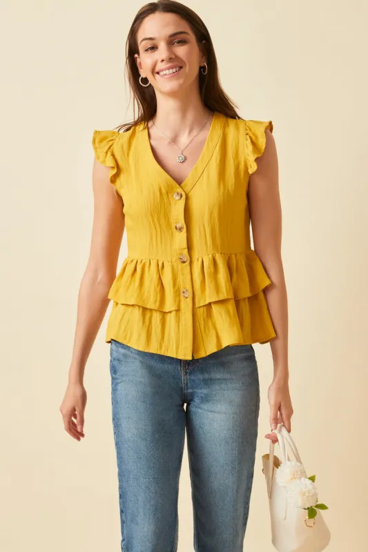Womens Button-Down Tiered Ruffle Hem Top  Peplum made by Hayden