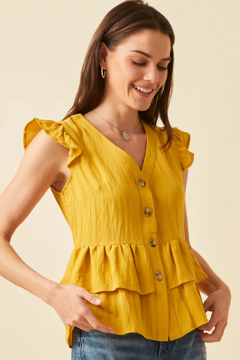 Womens Button-Down Tiered Ruffle Hem Top Peplum sold by Hayden product image thumbnail 5