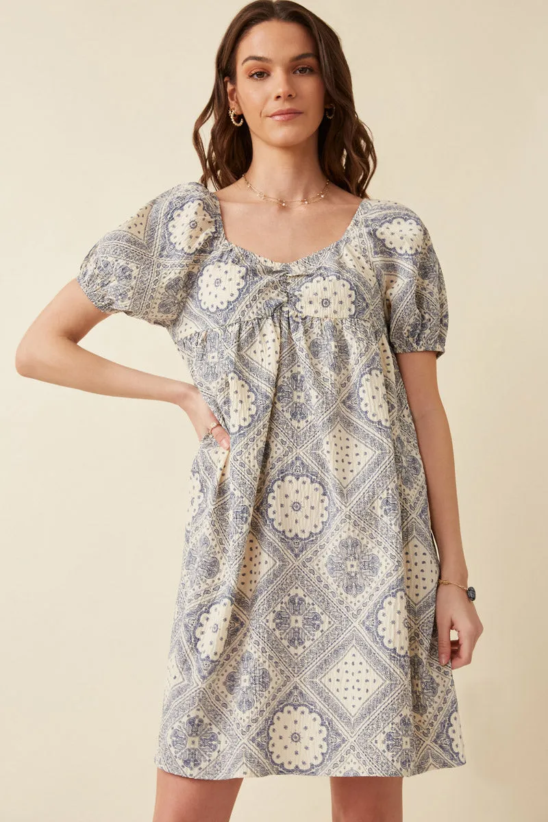 Womens Textured Antique Quilt Print Puff Sleeve Dress sold by Hayden