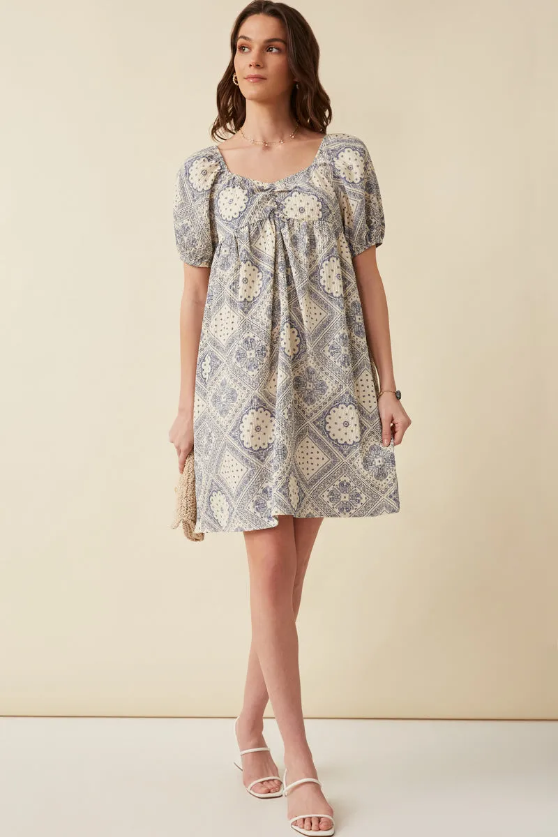 Womens Textured Antique Quilt Print Puff Sleeve Dress sold by Hayden product image thumbnail 5