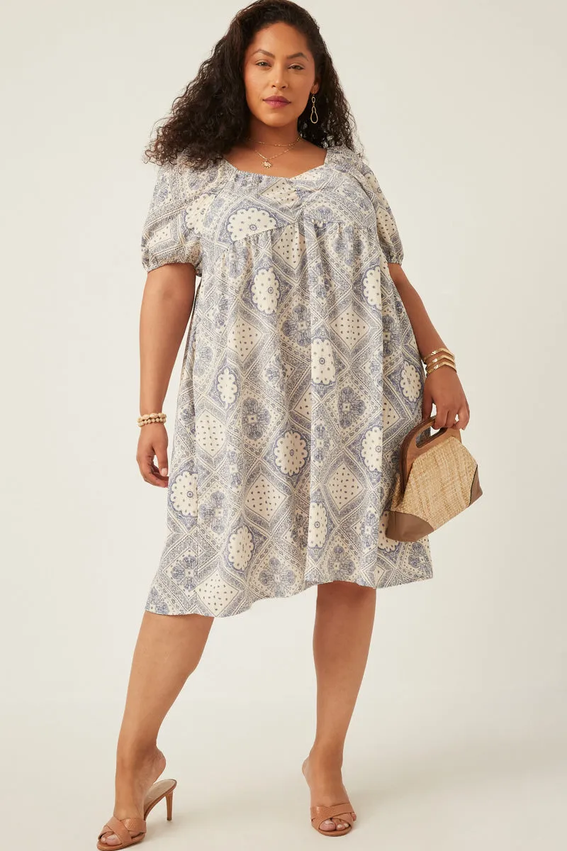 Womens Textured Antique Quilt Print Puff Sleeve Dress sold by Hayden product image thumbnail 2