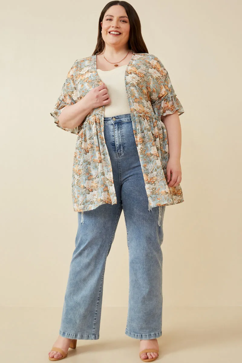 Womens Ruffled Sleeve Floral Print Open Kimono sold by Hayden product image thumbnail 5