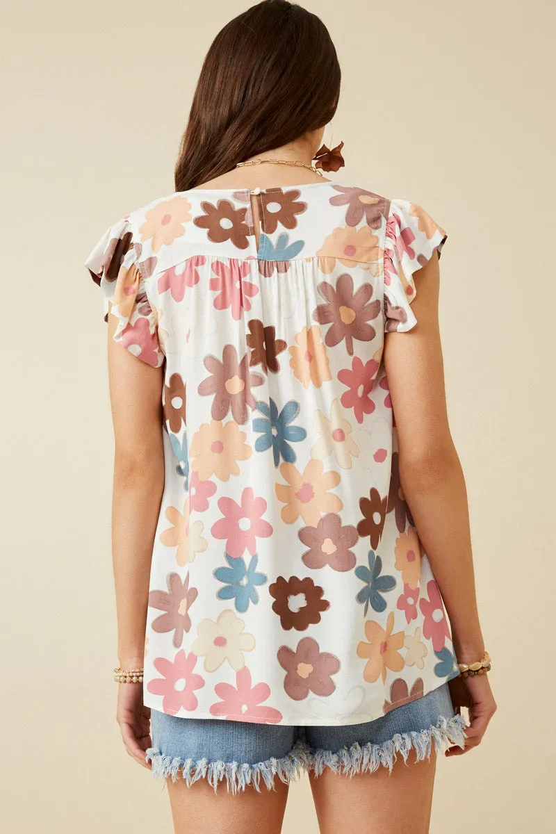 Womens Floral Print V Neck Ruffled Tank sold by Hayden product image thumbnail 5