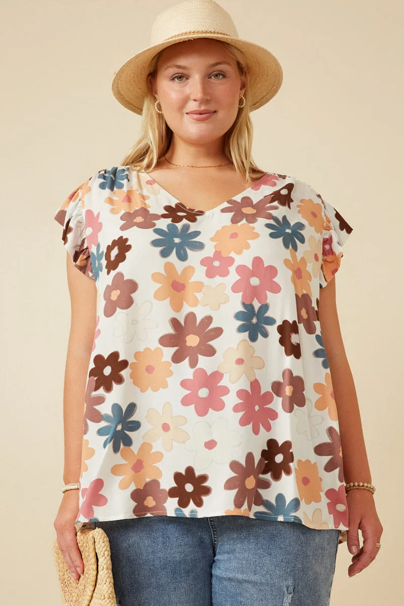 Womens Floral Print V Neck Ruffled Tank sold by Hayden product image thumbnail 2