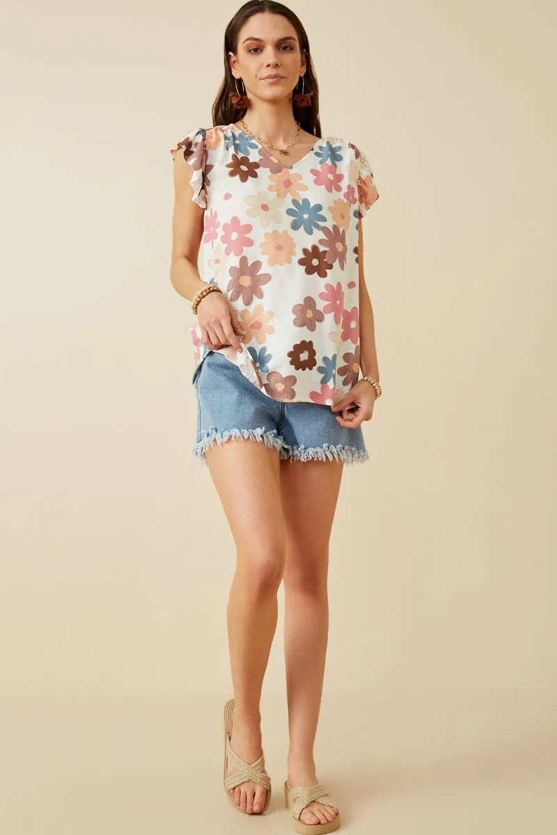 Womens Floral Print V Neck Ruffled Tank sold by Hayden product image thumbnail 3