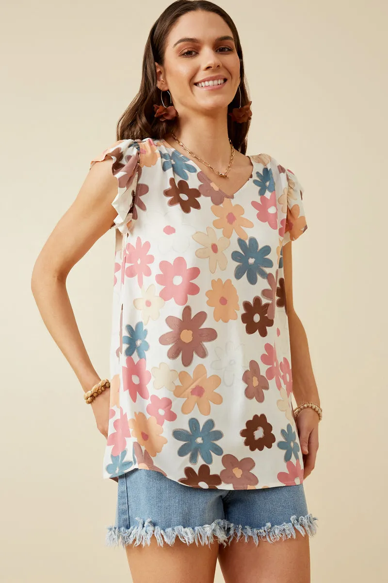 Womens Floral Print V Neck Ruffled Tank sold by Hayden product image thumbnail 4