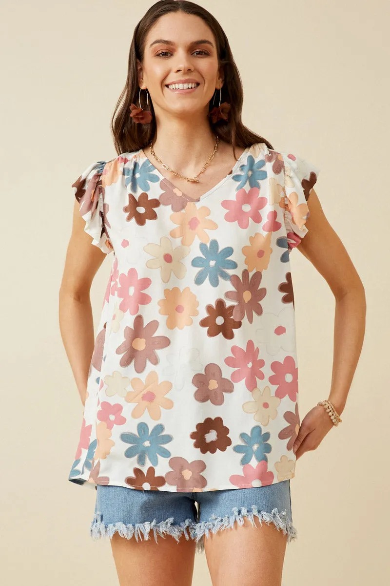 Womens Floral Print V Neck Ruffled Tank sold by Hayden