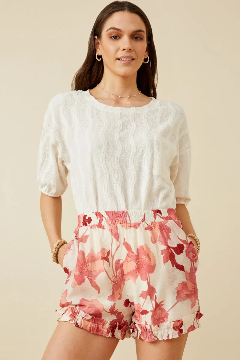 Womens Textured Floral Print Ruffle Detailed Shorts sold by Hayden product image thumbnail 5