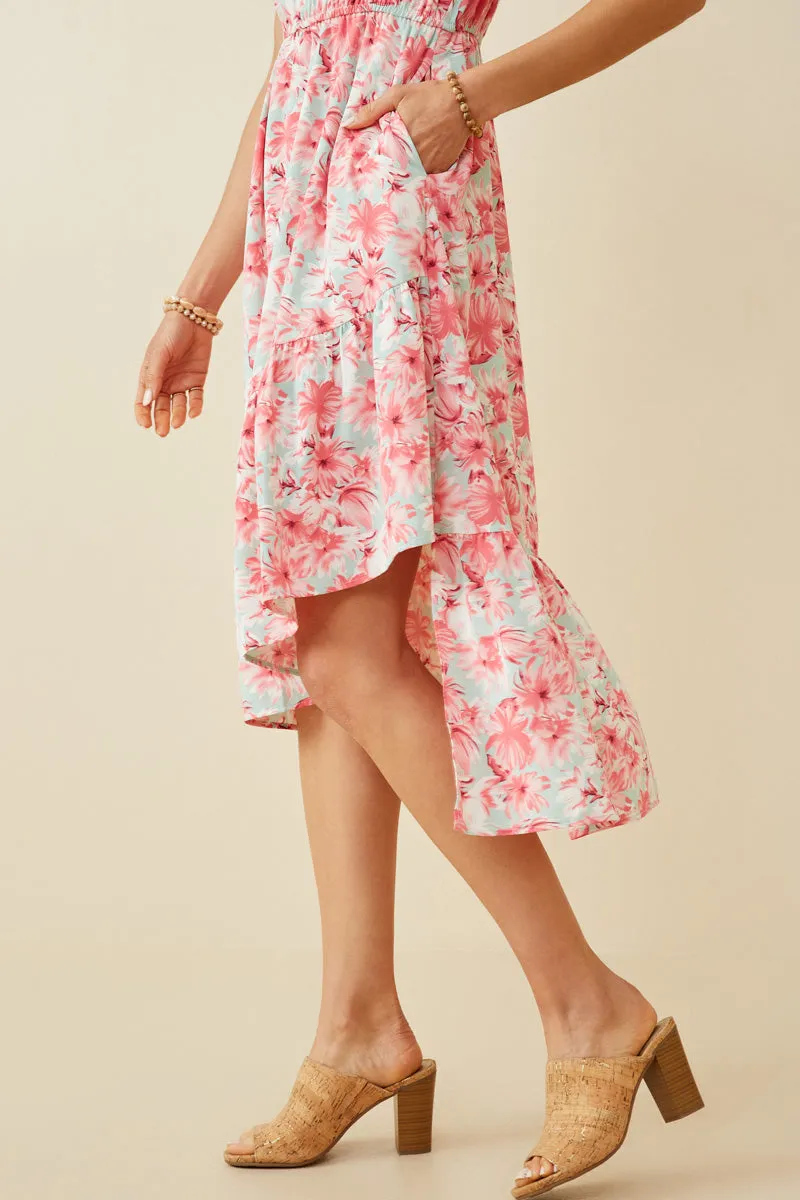 Womens Floral Print V Neck Asymmetric Ruffle Hem Dress sold by Hayden product image thumbnail 2