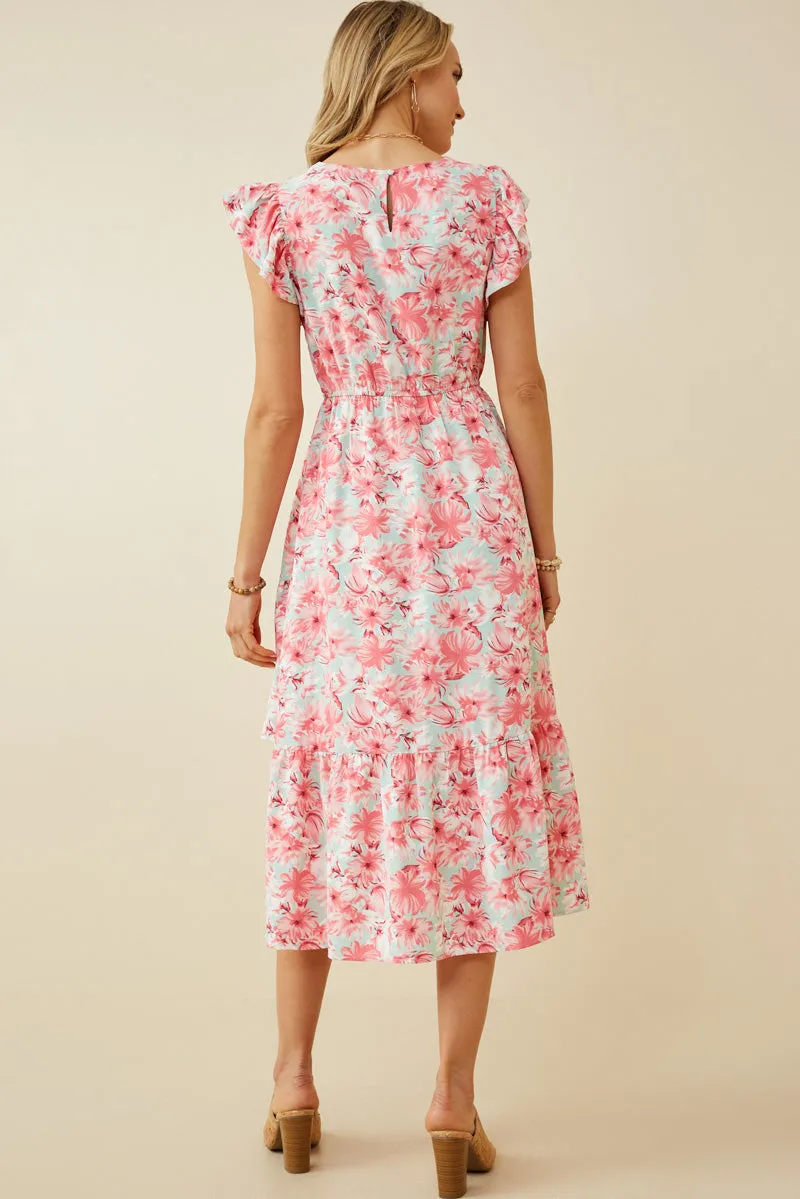 Womens Floral Print V Neck Asymmetric Ruffle Hem Dress sold by Hayden product image thumbnail 3