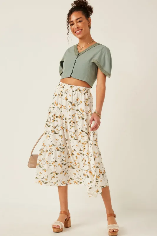 Womens Floral Elastic Waist Midi Skirt sold by Hayden