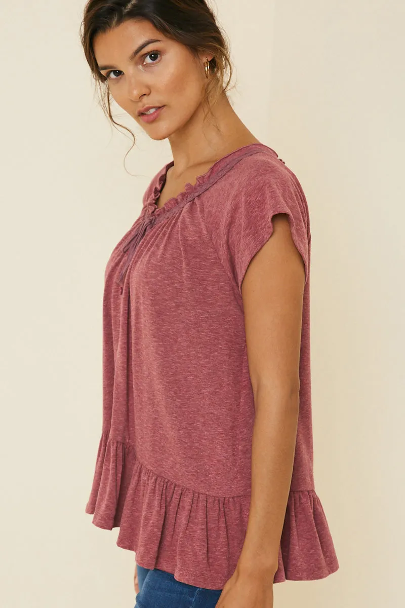 Womens Heathered Button-Down Ruffle Top sold by Hayden product image thumbnail 4