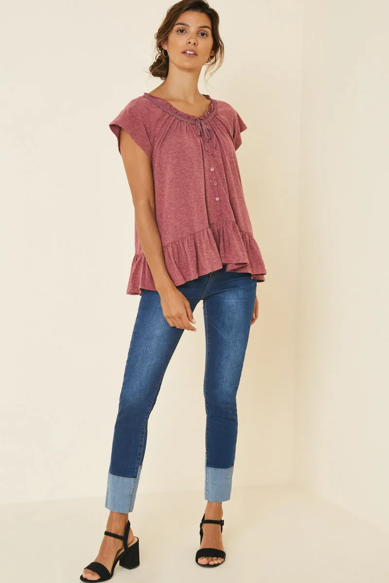 Womens Heathered Button-Down Ruffle Top sold by Hayden product image thumbnail 5