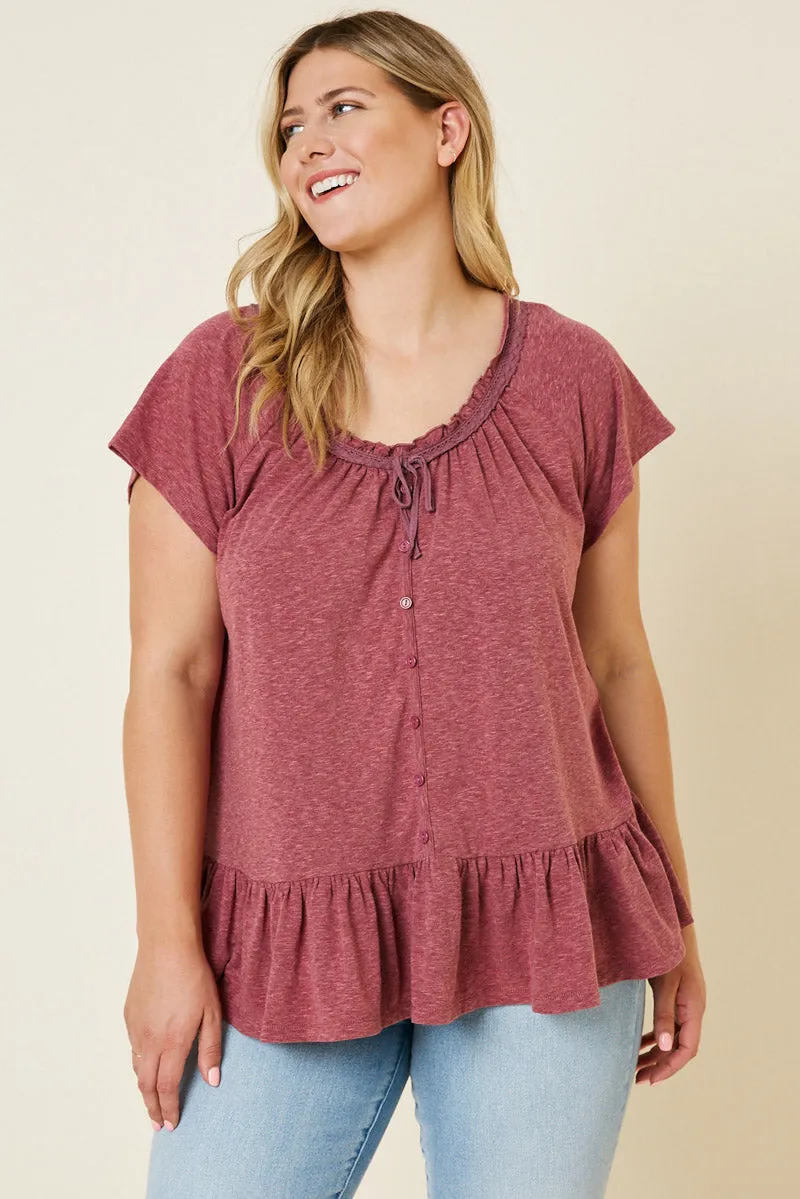 Womens Heathered Button-Down Ruffle Top sold by Hayden product image thumbnail 2