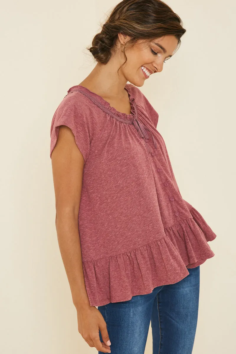 Womens Heathered Button-Down Ruffle Top sold by Hayden product image thumbnail 3