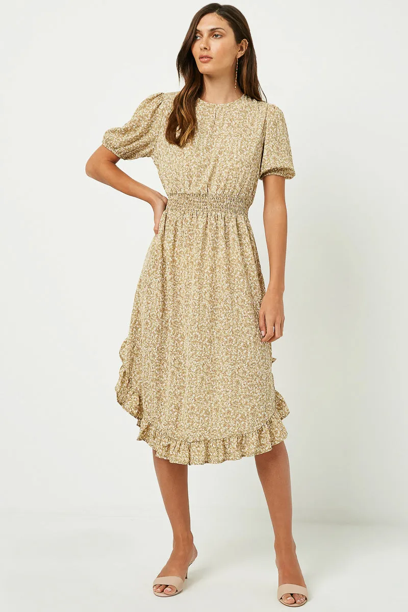 Womens Floral Puff Sleeve Ruffle Smock Waist Midi Dress sold by Hayden product image thumbnail 3