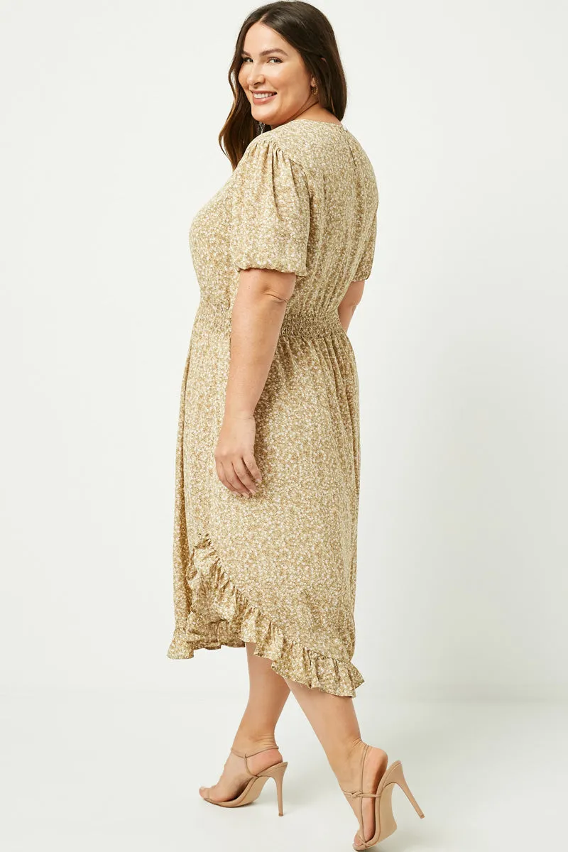 Womens Floral Puff Sleeve Ruffle Smock Waist Midi Dress sold by Hayden product image thumbnail 5