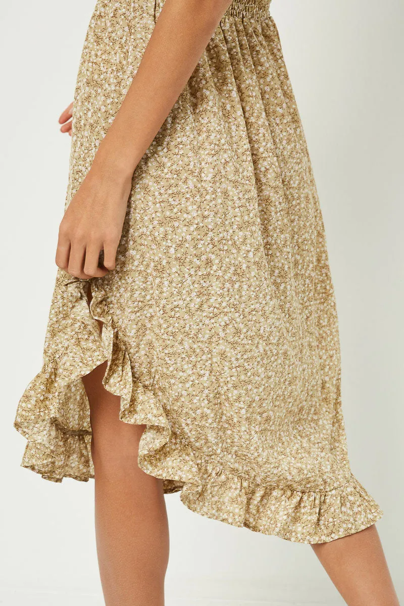 Womens Floral Puff Sleeve Ruffle Smock Waist Midi Dress sold by Hayden product image thumbnail 2