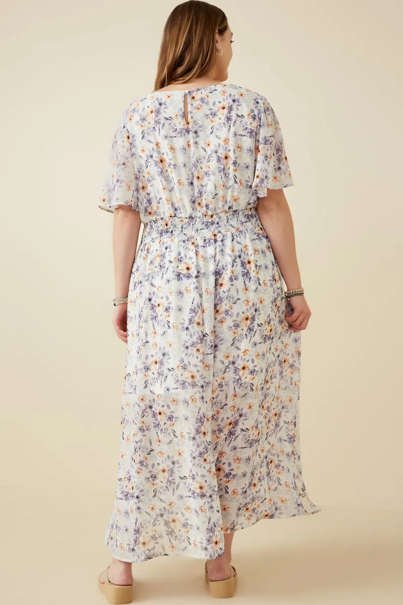 Womens Floral Print V Neck Smocked Waist Dress sold by Hayden product image thumbnail 4