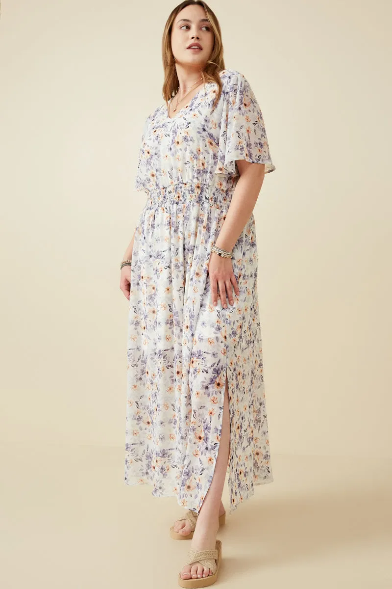 Womens Floral Print V Neck Smocked Waist Dress sold by Hayden product image thumbnail 5