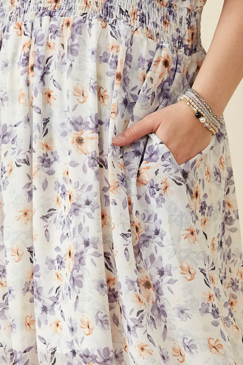 Womens Floral Print V Neck Smocked Waist Dress sold by Hayden product image thumbnail 2