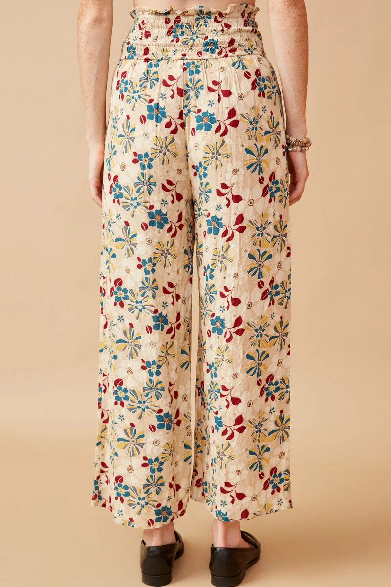 Womens Floral Print Smocked Elastic Waist Wide Leg Pants sold by Hayden product image thumbnail 4