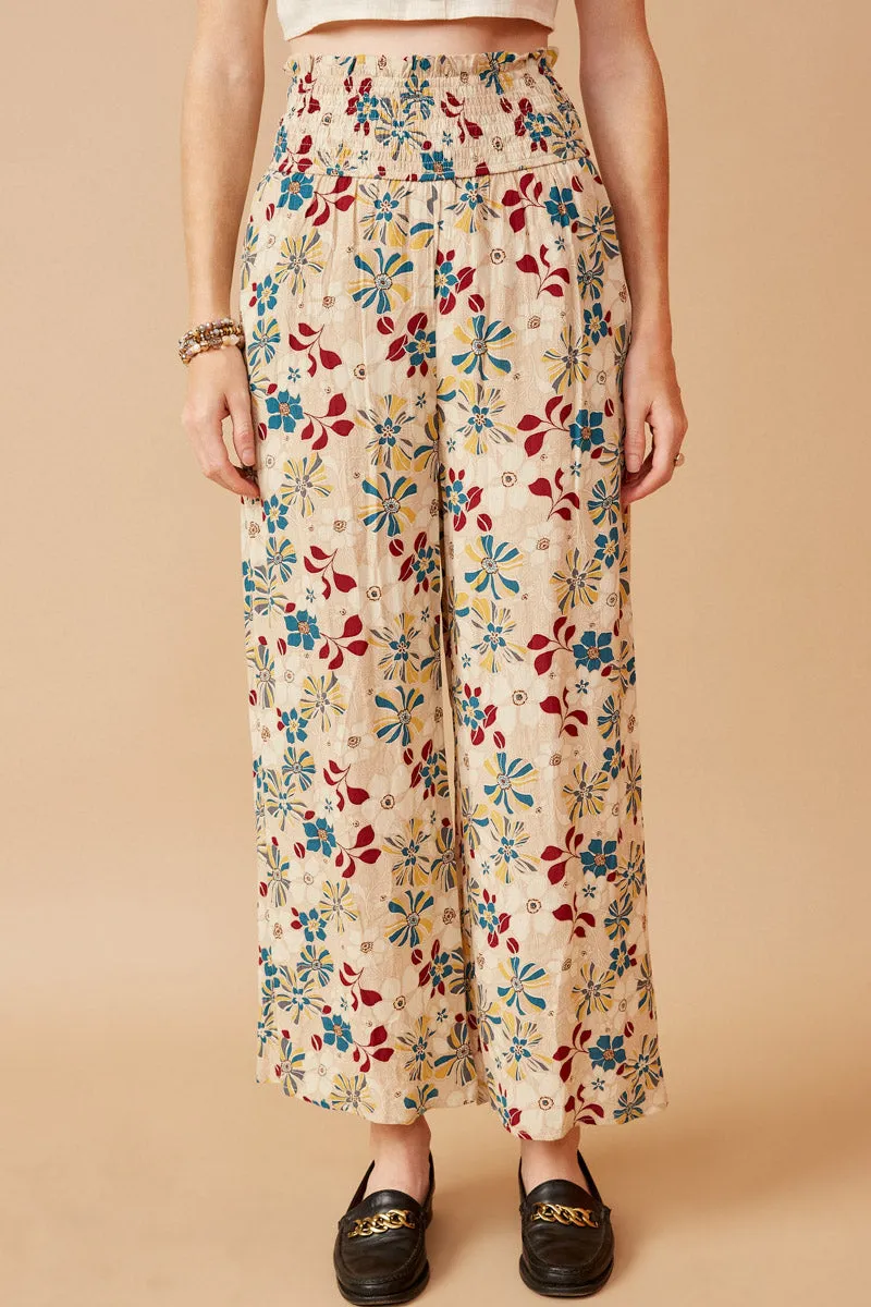 Womens Floral Print Smocked Elastic Waist Wide Leg Pants sold by Hayden