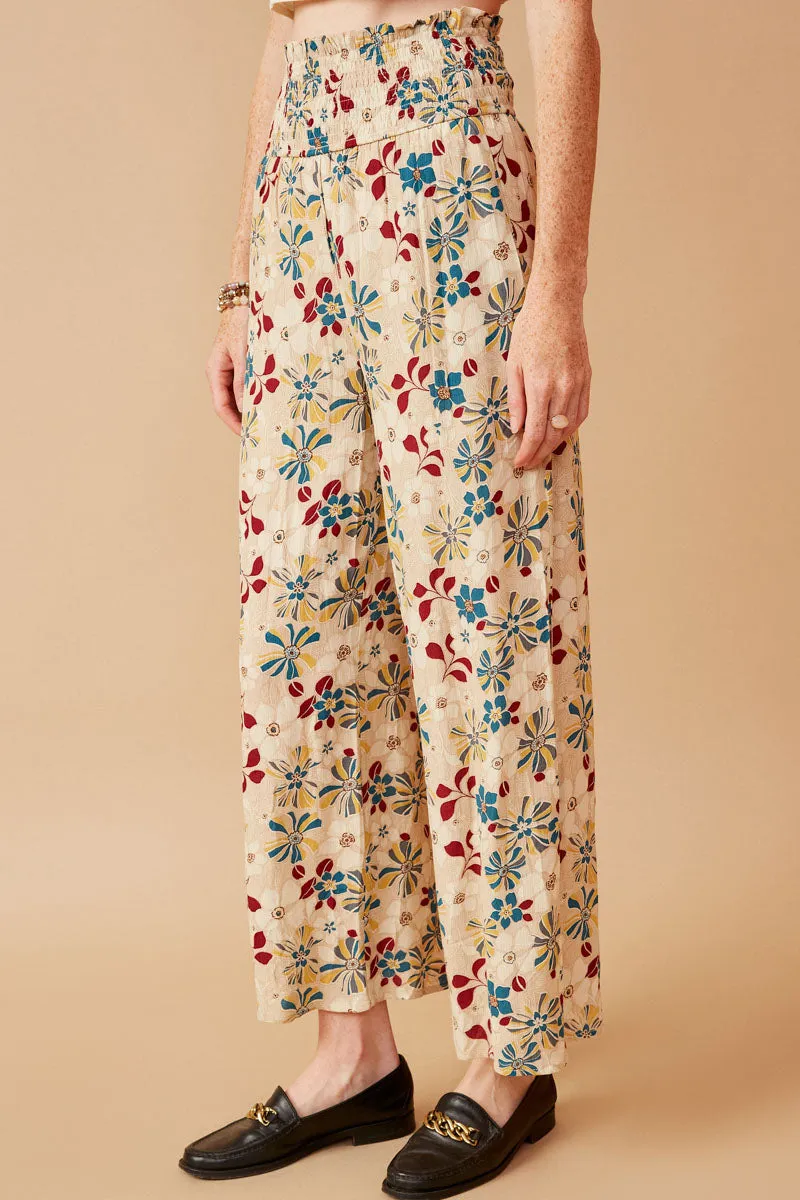 Womens Floral Print Smocked Elastic Waist Wide Leg Pants sold by Hayden product image thumbnail 3