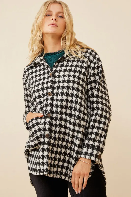 Womens Houndstooth Front Pocket Button Detail Coat sold by Hayden