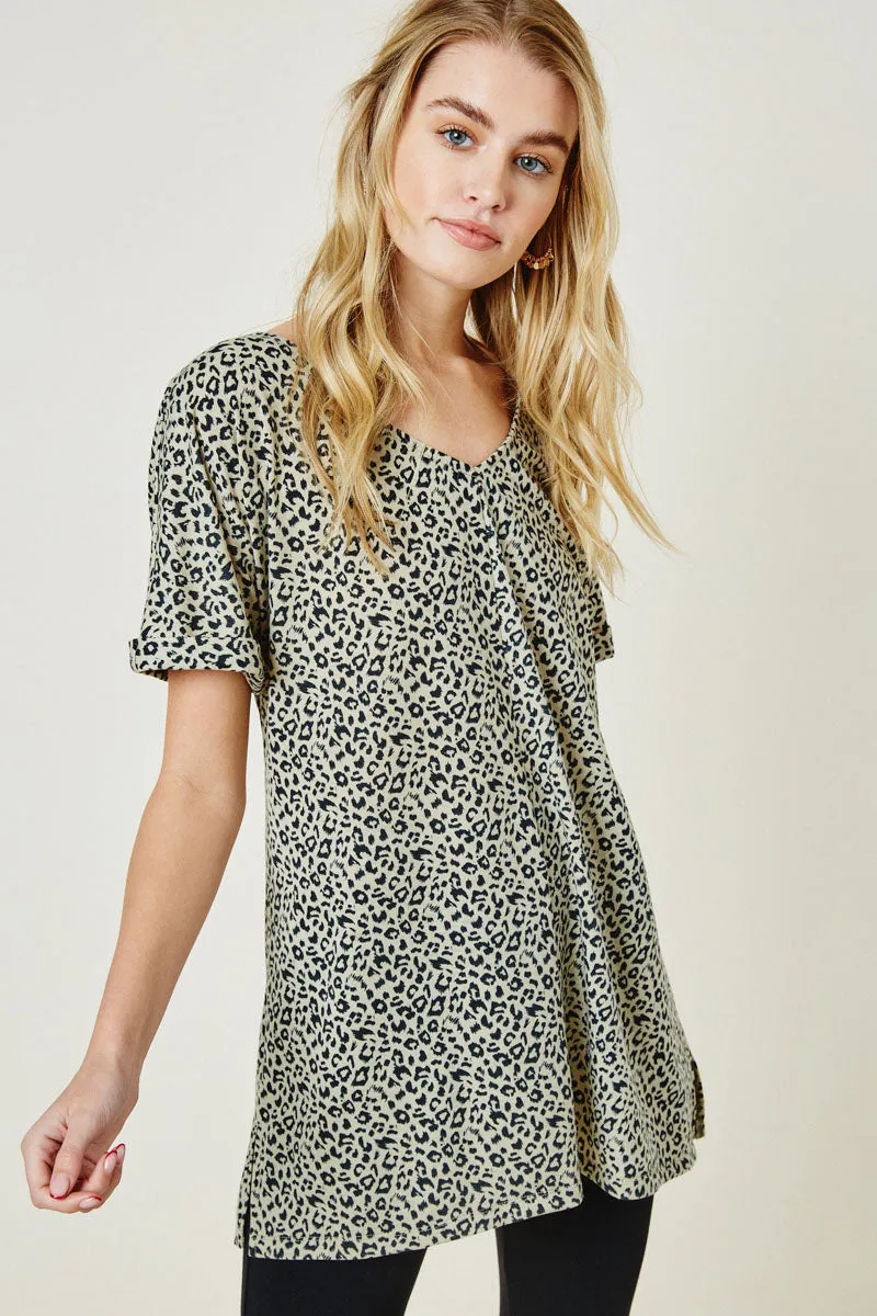 Womens Leopard Knit Short Sleeves V-Neck Tee sold by Hayden