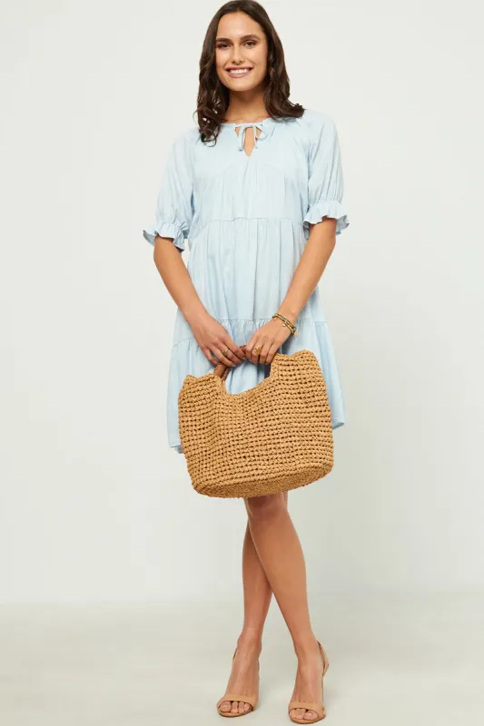 Womens V Neck Tie Detail Cinch Sleeve Dress sold by Hayden