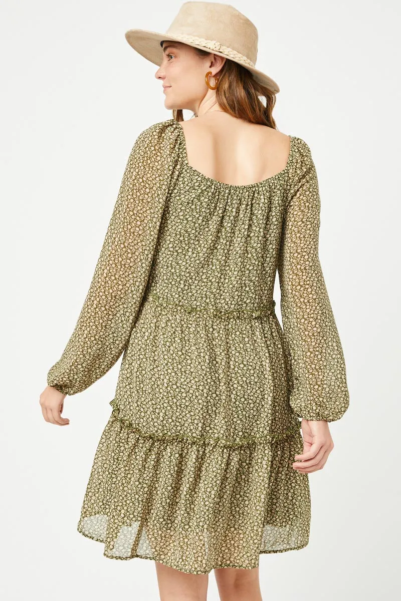 Womens Tiered Ditsy Print Long Sleeve Dress sold by Hayden product image thumbnail 4