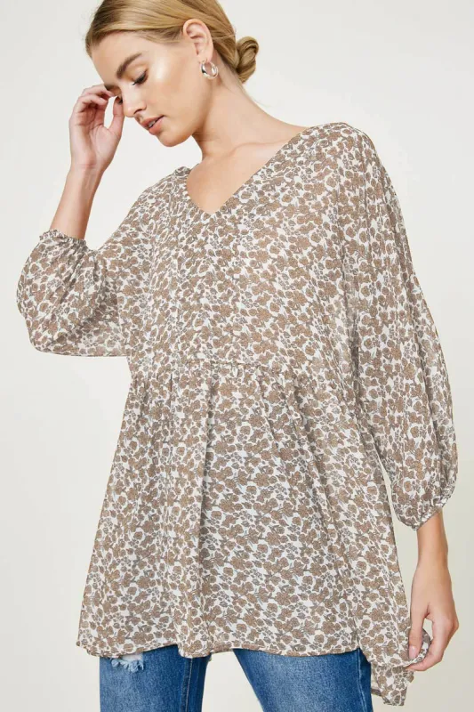 Womens Floral Balloon Sleeve Tunic Top sold by Hayden